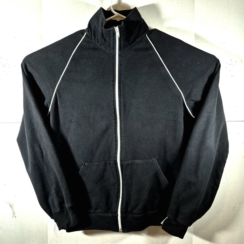 AMERICAN APPAREL Men's Black/White Stand Collar Zip-Up Track Jacket SZ M